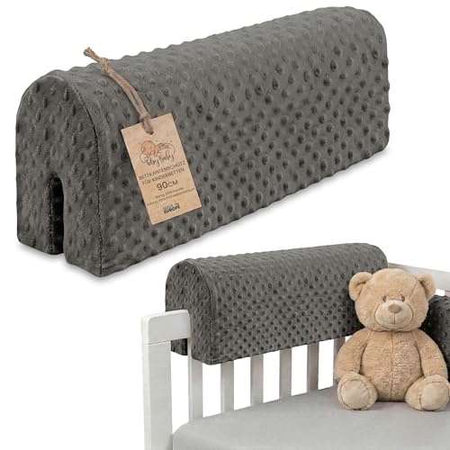 Bettkantenschutz für Kinderbetten 90 cm - Schutz für Bettrahmen Baby Bett rausfallschutz für boxspringbett bettgitter mit Minky Bezug Kantenschutz Kinder Babybett Grau