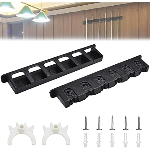 CODIRATO 2 Stück Billard Wandhalterung Billard Queue Halter Queue Halterung Set mit Baumwolle Schwarz Billard Stick Halter 6 Pool Queueständer Kunststoff Billard Queue Zubehör Cover