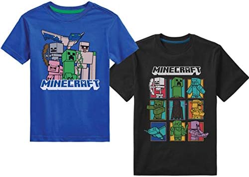 Minecraft Boys Short Sleeve Regular Fit, Blue/Black, 14-16