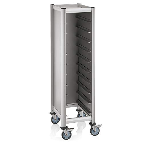 WAS 1955 537 Étagère en aluminium avec panneaux latéraux en MDF pour 10 plateaux Euronorm 4 roulettes pivotantes Longueur 60 cm Largeur 50 cm Hauteur 165 cm