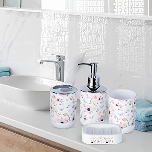 6 Pcs Bathroom Accessories Set - Toothbrush Holder, Toothbrush Cup, Soap Dispenser, Soap Dish, Toilet Brush, Trash Can, Colorful Printing Bathroom Set (Color #6-Flowers) #TOP4