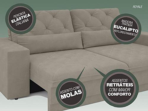 Sofá 5 Lugares Retrátil e Reclinável Royale Suede Areia