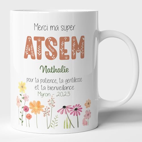 Lalasol Mug ATSEM Personnalisé – Idée Cadeau Pour ATSEM – Tasse Cadeau ATSEM Merci Pour Tout Avec Nom Personnalisable – Imprimé en France