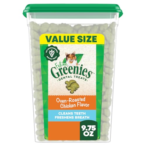 Greenies Feline Adult Dental Cat Treats, Oven Roasted Chicken Flavor, 9.75 oz. Tub