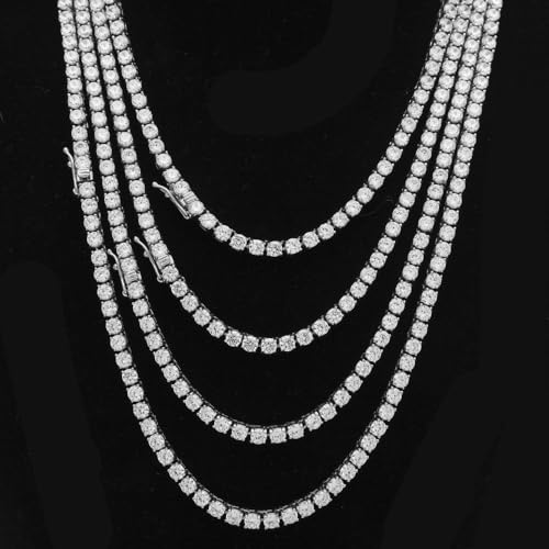 4MM Classic Stainless Steel Tennis Chain 18K/White Gold Plated Cubic Zirconia Tennis Necklace Bracelet For Women Men Trendy 1 Row Bling Iced CZ Out Chain (22 inches, white gold) — view 5