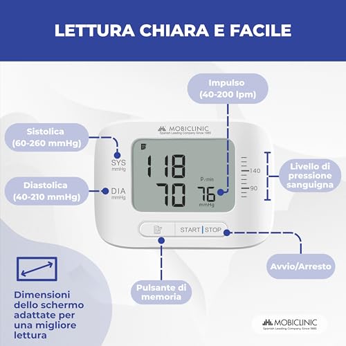 Mobiclinic®, Misuratore Pressione Da Polso, Memoria Per 99 Misurazioni, Display Lcd, Calcolo Della Media, Rilevamento Del Battito Cardiaco Irregolare, Preciso, Compatto E Portatile, Vitalpress - 3