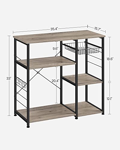 Image of VASAGLE ALINRU Kitchen Baker's Rack, Coffee Bar, Microwave Oven Stand, with Steel Frame, Wire Basket, 6 Hooks, for Mini Oven, Spices Utensils, Industrial, Heather Greige and Ink Black UKKS090B02