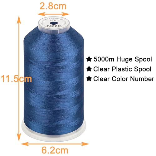 Image of New brothread - Single Huge Spool 5000M Each Polyester Embroidery Machine Thread 40WT for Commercial and Domestic Machines - Ocean Blue(Janome Color)