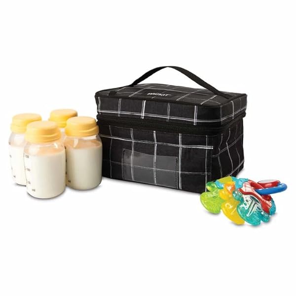 PackIt Freezable Bottle Cooler for Breastmilk and Formula, Black Grid, Built with EcoFreeze Technology, Collapsible, Reusable, Zip Closure and Top Handle, Fits up to Four, 5 oz Bottles by PackIt - Image 4