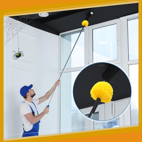 Image of Baderke Twist-On Cobweb Duster Head Brush Fits Standard 3 /4 Inch Threaded Poles Spider Web Remover with Universal Joint Spider Web Duster Brush for Outdoor & Indoor Web Cleaning(Yellow)