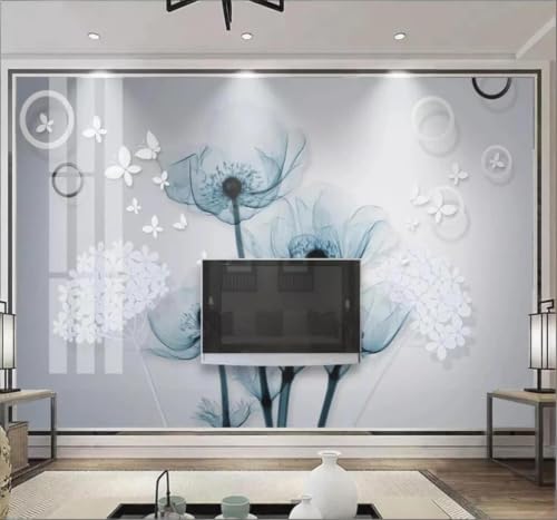 Papier peint bleu blanc masquant les défauts muraux pour un salon moderne et propre - 3