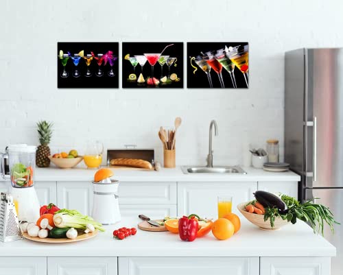 Yeilnm 3 Piece Kitchen Wall Art Colorful Wine Pictures Cocktail Alcohol Glass Painting Print On Canvas For Bar Dining Room Restaurant Wall Decoration Framed Ready To Hang #TOP1