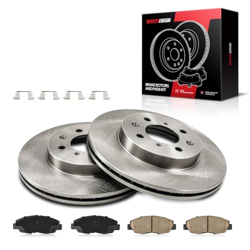 Torchbeam 3295+D465A Front Disc Brake Rotor and Ceramic Brake Pad Set Kit for 1999-2005 Civic, 2010-2014 Insight, Brake Pads and Rotors Kit, 6pcs
