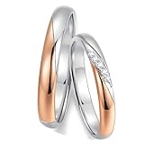 Calefee Anillos de boda para hombre y mujer, oro bicolor 585, simple diamante auténtico, joyas auténticas, para mujer 54 y hombre 60