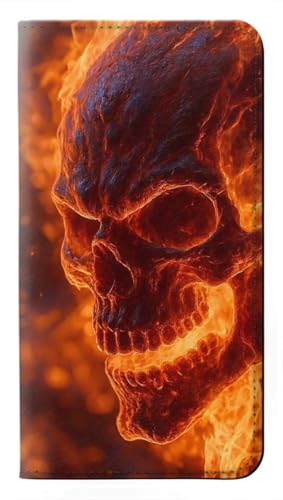 Housse Moto G 5G 2024 Fire Skull étui flip en cuir noir