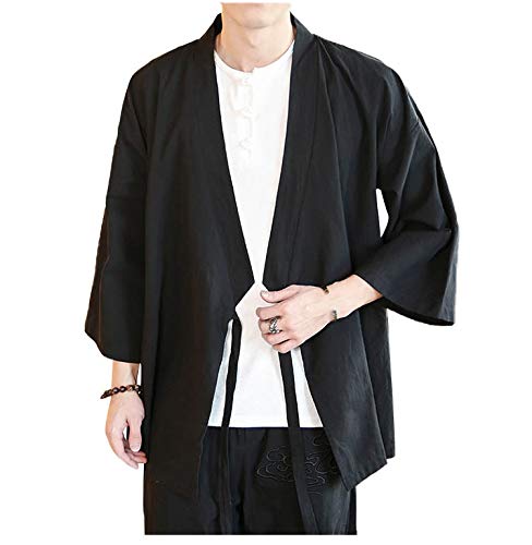 Men's Chinese Hanfu Style Cardigan Wrap Loose Kimono Jacket 3/4 Sleeve Casual Shirt Lightweight Wing Chun Kung Fu Clothes Top3