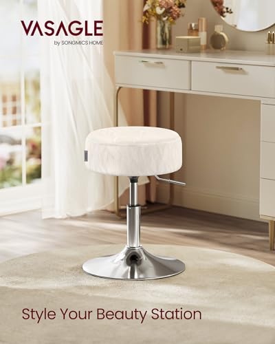 Image of VASAGLE Adjustable Bar Stools Set of 2, 360 Swivel, PU Leather, Thick Cushion, for Kitchen, Dining Room Bedroom, Modern, Cream White