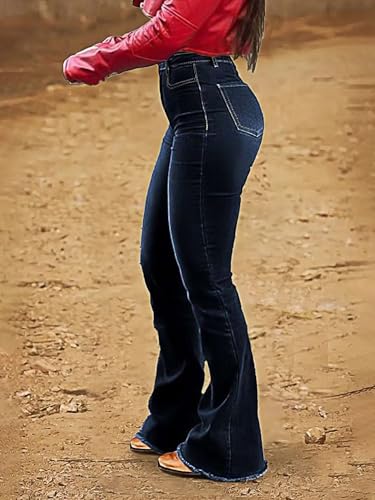 Flamingals High Waisted Flare Jeans for Women Stretchy Curvy Ripped Raw Hem 90s Trendy Western Bootcut Jean4