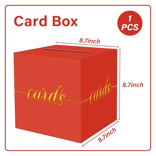 Image of 1 Pack Red and Gold Foil Card Box for Party, 8.7 inch Red Gift Card Box Money Box for Birthday, Wedding, Baby Shower, Retirement, Anniversary, Bridal Shower, Graduation, Raffle Ticket