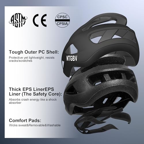 Adult Bike Helmet for Men/Women with Helmet Bag 2 Removable