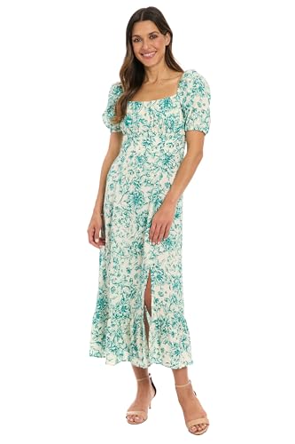 Image of London Times Womens Square Neck Smocked Back Linen Blend Flattering Versatile Spring Summer Garden Party