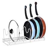 X-cosrack Expandable Pots and Pans Organizer Rack - Holds 7 Pans & Lids to Keep Cupboards Tidy - Adjustable Bakeware Rack for Kitchen and Pantry