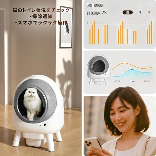 Yilucess 猫 自動トイレ 大型 多頭飼い対応 自動清掃 脱臭設計 臭い漏れ防止 スマホ遠隔操作 iOS/Android対応 センサー搭載 簡単組立 留守番対策 大容量 日本語説明書付き の商品画像 2
