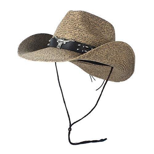 Xingyue Aile Chapeaux de chapeau et de cow-boy, Straw Western Women Cowboy Casual Chapeau, Chapeau de paille creux de plage for hommes, Hamble Straw Panama Cowboy Jazz Chapeau de soleil, Taille 56-58c Cover