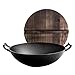 Heavy Pentola di Ferro, ghisa Vecchio Stile antischiuma ad Artigianale Addensato Wok Wok Non patinato Wok Wok, Coperchio in pentola di Legno (36 cm)
