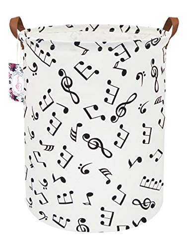 Image of TIBAOLOVER 19.7" Large Sized Waterproof Foldable Canvas Laundry Hamper Bucket with Handles for Storage Bin,Kids Room,Home Organizer,Nursery Storage,Baby Hamper (Musical Note)