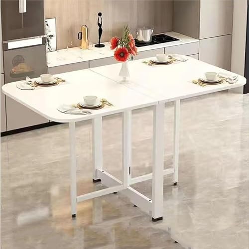 Mesa de comedor plegable extensible con marco de metal y soporte anticaídas, solución que ahorra espacio para cocina, trabajo y espacios pequeños
