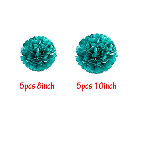 10Pcs Paper Pom Poms Tissue Paper Flower Art Craft Diy Hanging Flower For Party Wedding Baby Shower Nursey Wall Decoration(8Inch+10Inch, Teal) #TOP1