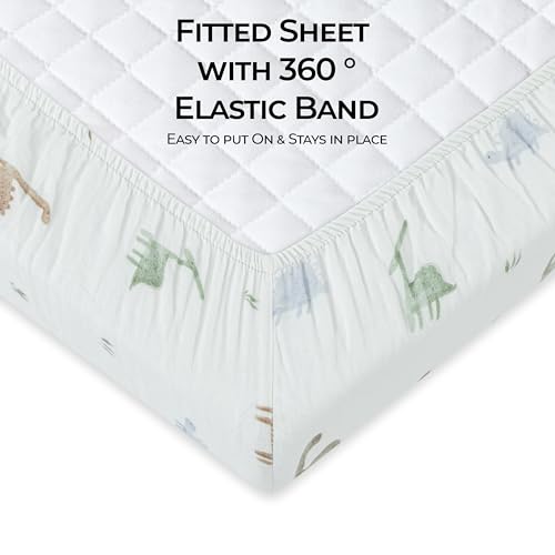 Image of Dreamology Cotton Crib Sheets for Boys and Girls, Soft, Breathable 1-Pack | 100% Cotton Muslin Crib Sheets Fitted for Standard Cribs and Toddler Beds 28x52 Crib Sheet | Dino