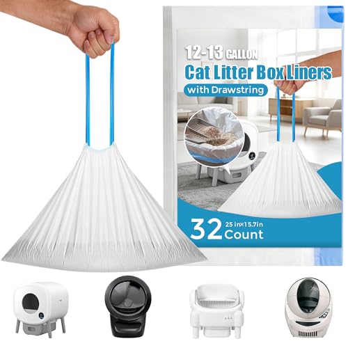 32 Count Cat Litter Box Robot 4 and 5 Waste Bags Tear & Leak-Resistant Drawstring Automatic Litter Box Liners Bags