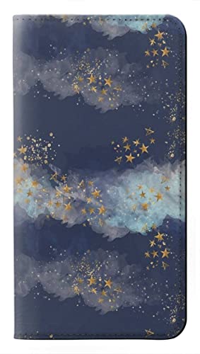 Étui flip housse cuir pour iPhone 15 Plus Gold Star Sky clapet clapet