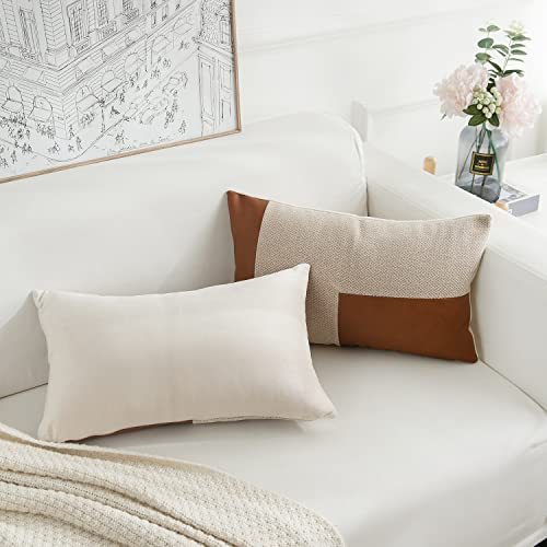 Lihio 2-Pack Throw Pillows Covers Oblong Cushion Covers Decorative Faux Leather Cushion Covers Rectangle Pillow Cases Linen Soft Coach Sofa Chair Home 12X20 Inches Brown #TOP7