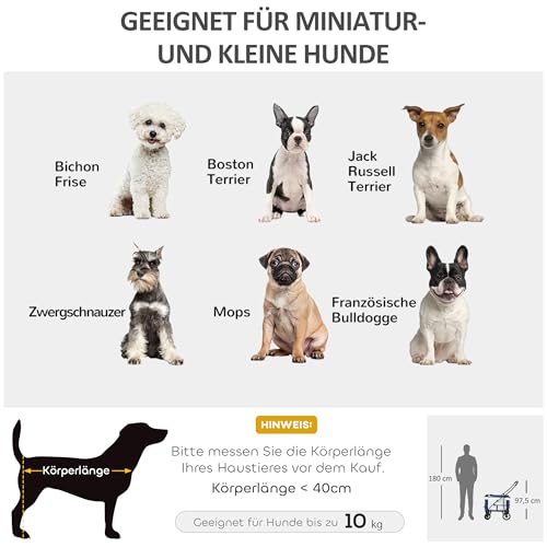 PawHut 2 in 1 Hundewagen Hundebuggy klappbar für Hunde & Katzen bis 10 kg Katzenbuggy mit Kissen Netzfenstern Türen Aufbewahrungskorb Katzenwagen Buggy Blau