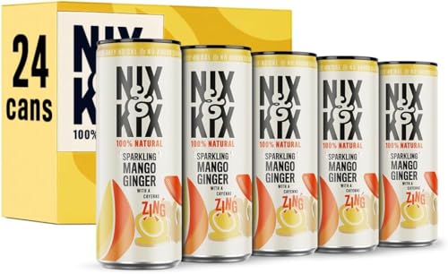 Nix & Kix | Mango & Ginger | 100% Natural Premium Sparkling Soft Drink With Cayenne | Low Calorie & Vegan Friendly | No Added Sugar Or Sweeteners | 250ml x 24 Pack