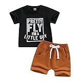 Hnyenmcko Toddler Baby Boy Clothes Set Letter Print Short Sleeve Crewneck T-shirt and Solid Color Shorts Set 2Pcs Summer Outfits (A a-Black, 2-3 Years)