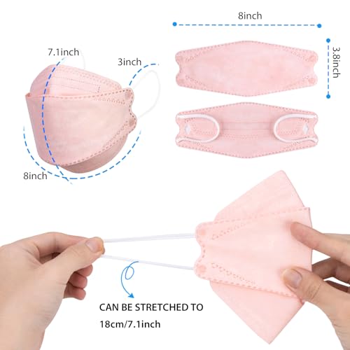 Image of Borje KN95 Face Masks for Adults 50 Pack,5-Ply Pink Disposable Face Mask Against PM 2.5 Smoke & Dust, Filtration Efficiency 95%