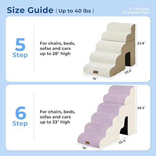 Image of ZOMISIA Dog Steps for High Beds - 5 Step 24 inch H Pet Stairs with Tunnel 2 in 1 with Zippers Suitable for Small Dogs and Cats, Indoor Cat Ladders with Non-Slip Bottom, Beige