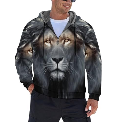 Veste zippée sweat à capuche polaire hommes contre le froid motif lion