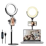 8' Laptop Ring Light for Computer Video Conference Lighting, Wixann Desk Selfie RingLight with Stand and Phone Holder for Zoom Meeting Recording, Live Stream, Makeup, YouTube, Tiktok, Webcam Light