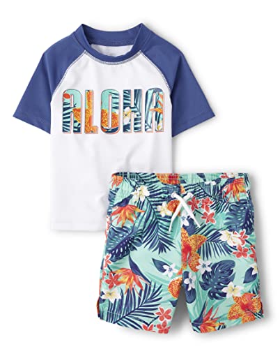 Image of The Children's Place baby-boys And Toddler Boys Short Sleeve Rashguard Swimsuit, 2 Piece Set
