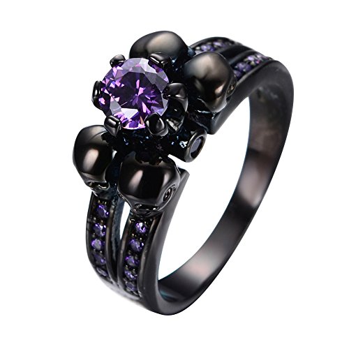 Bamos Jewelry Womens Lab Purple Bright Stone Skulls Black Gold Plated Gift Engagement Wedding Womens Ring Size 9