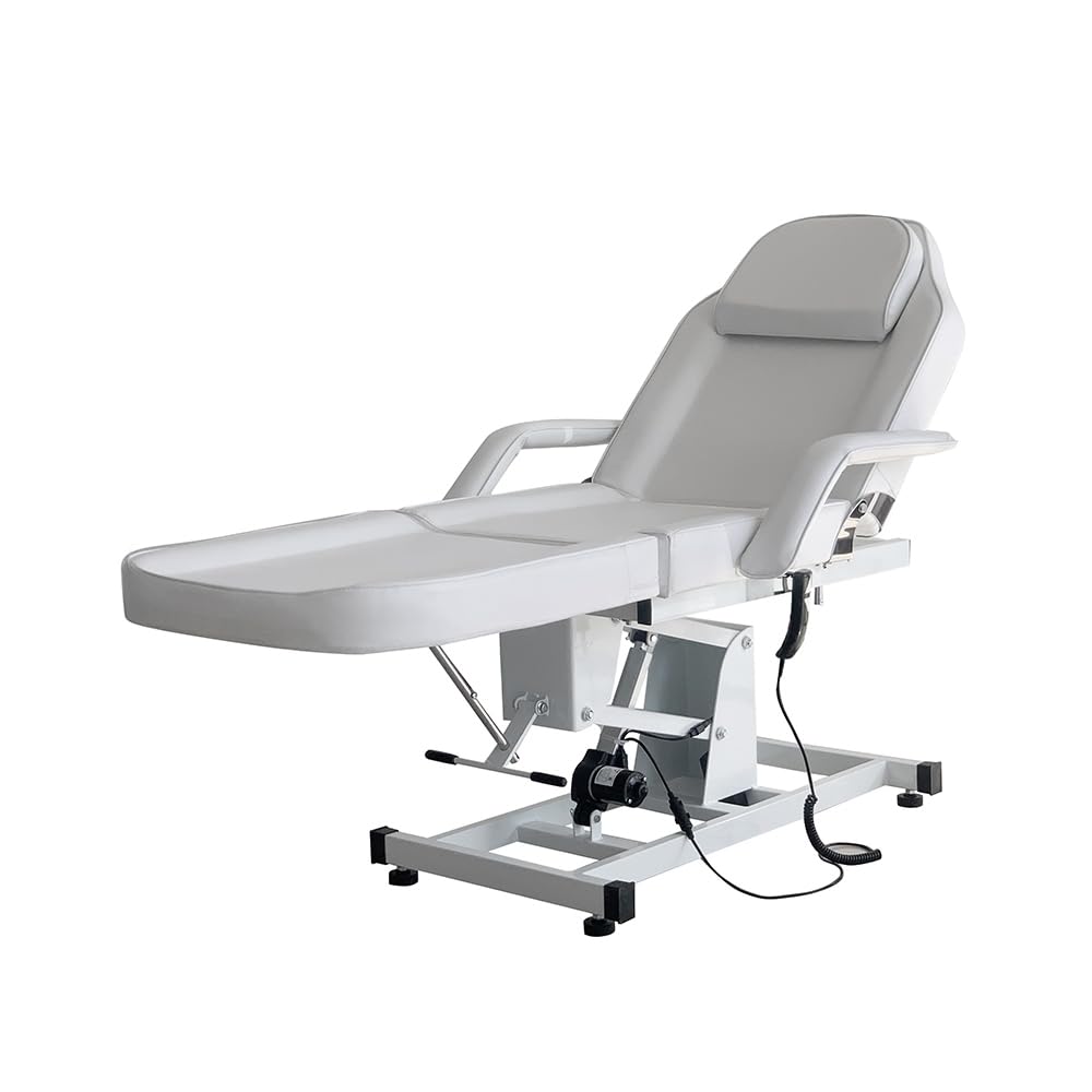 Mesa de Masaje Ajustable Cama de Masaje Plegable Eléctrica de Piel Sintética para Salón Profesional Y Hogar, 82 cm (L) x 180 cm (Ancho) x 63-87 cm (H) (Blanco)