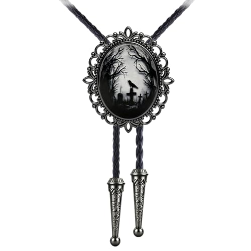 Image of Jeilwiy Bolo Tie for Men Western Cowboy Gothic Bolo Tie Necklace Halloween | Glow in Dark Bolo Tie for Men Women, 3D Halloween Bolo Tie, Gothic Western Ties, String Ties for Men Rodeo Leather Necktie