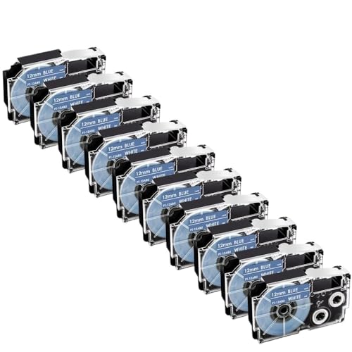 10pcs xr12we 12mm�݊����x���e�[�vxr-12we xr 12we black on white with KL-60 kl-100���x���v�����^�[(White on Blue)