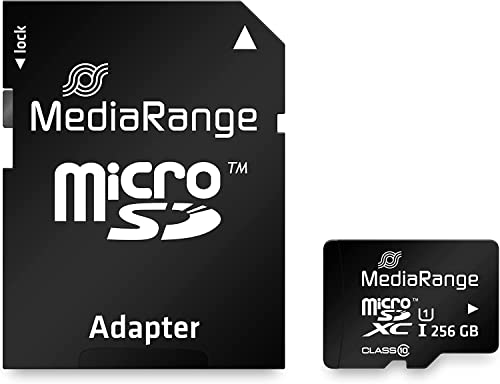 MediaRange Micro SDXC Memory Card with SD Adapter 256GB - Speed Class 10, Read Speed up to 80 MB/s, External Data Storage for Mobile Devices Such as Digital Cameras or Smartphones