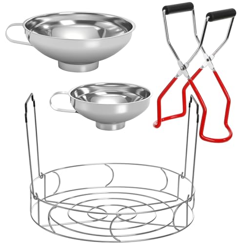 Cedilis 4 Pieces Canning Kit Stainless Steel Canning Supplies Starter Set 1PC Canning Rack+ 1PC Jar Lifter Tong+ 2PC Funnels Canning Tools for Mason Jars